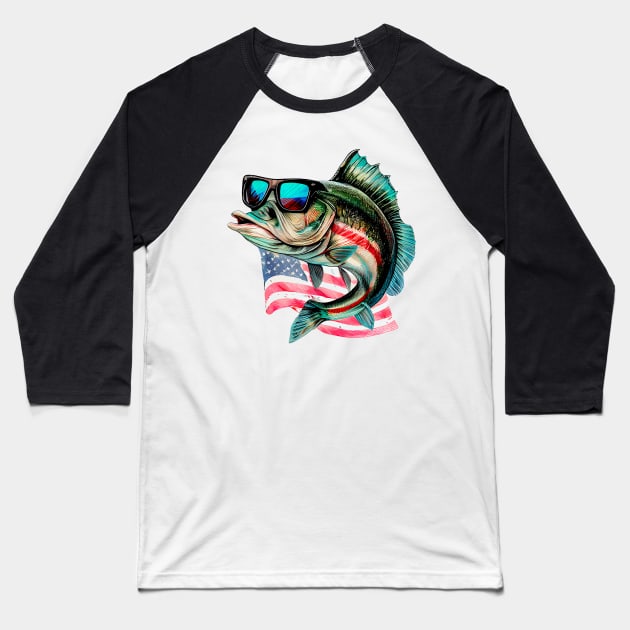 Cool American Bass Fish #6 Baseball T-Shirt by Chromatic Fusion Studio